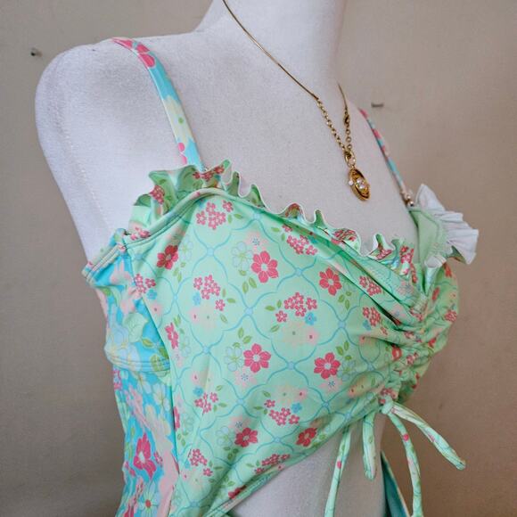 Size XL 15/17 Celebrity Pink Swim Multi-Colored Mismatched Floral One Piece - Picture 9 of 16
